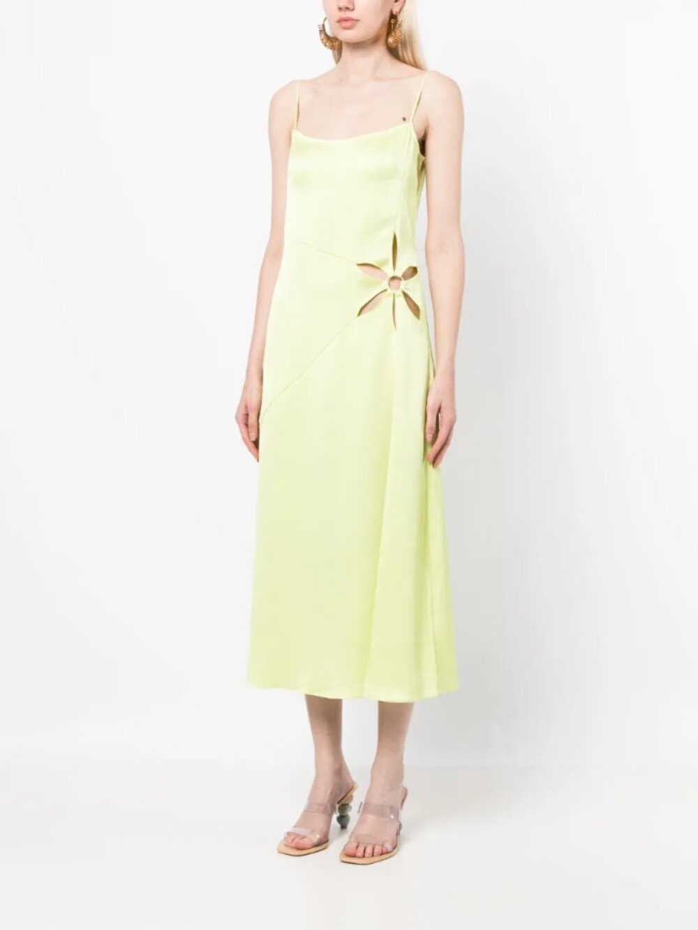 Cult Gaia Imogen Hammered Satin Floral Cutout Midi Dress Size 8 NWOT - Picture 6 of 10